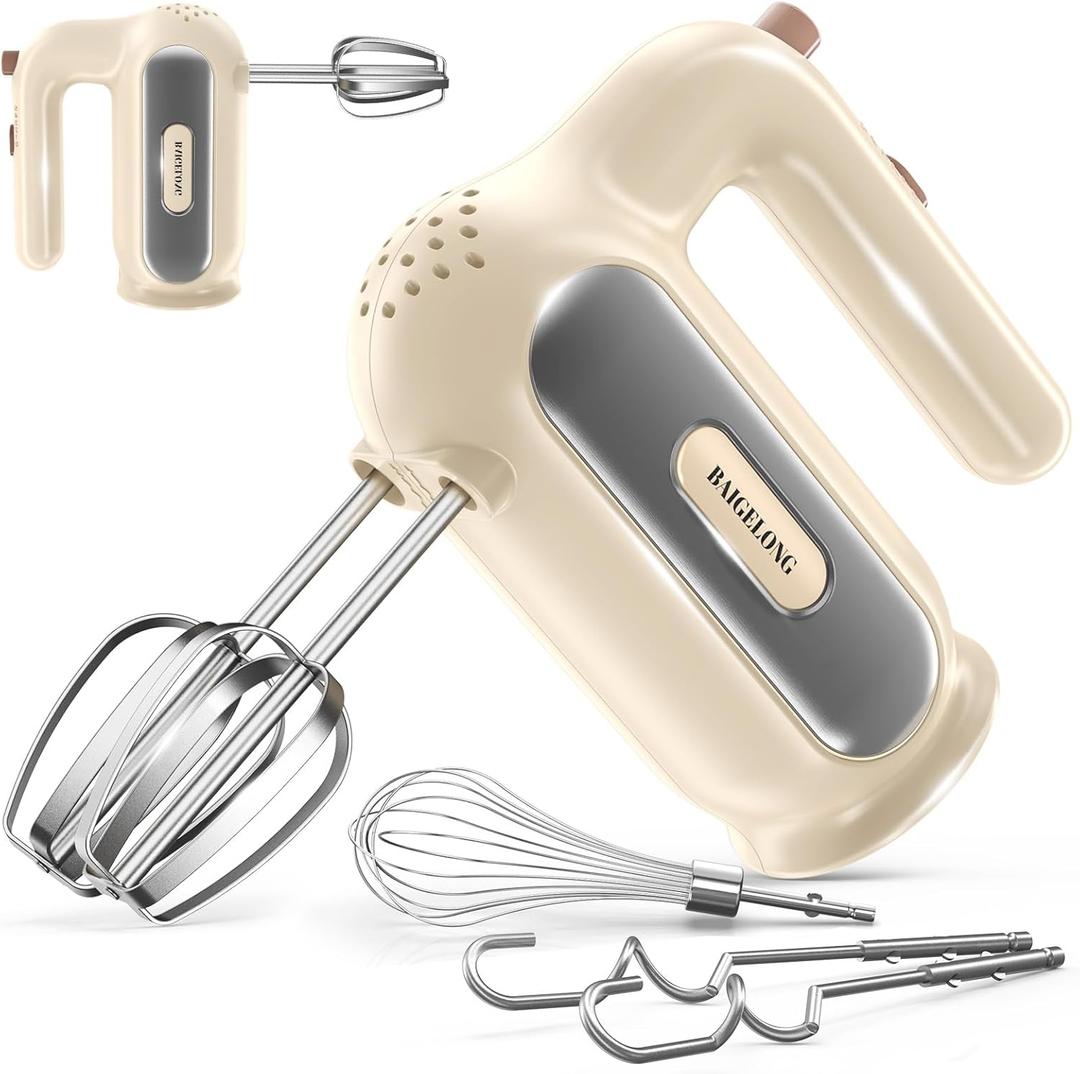 Hand Mixer Electric, 5-Speed Small Handheld Mixer, 1* Whisk, 2* (Dough Hooks & Beaters), Food Blender, Kitchen Blender for Baking, Cream, Cookies, 304 Dishwasher Safe