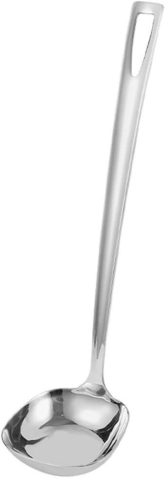 Kichvoe Square Stainless Steel Soup Ladle with Hanging Corrosion Resistant Cooking Spoon for Stirring and Serving Soups Hot Pot and Stews in Home Professional Kitchens