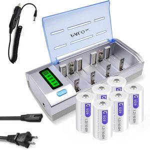 6 Pack C Rechargeble Batteries 1.2V 4000mAh NiMH with Universal LCD Battery Charger for AA AAA C D 9V NiMH NiCD Rechargeable Battery with Discharge Function