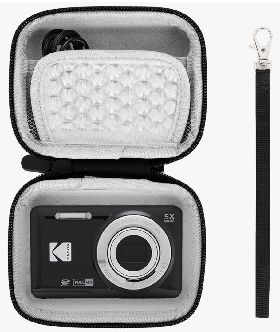 Digital Camera Case Compatible with KODAK PIXPRO FZ55 F45/CAMKORY/Canon IXUS 285 HS/VAHOIALD, Small Compact Camera Carrying Case with Mesh Pocket Wristband (Black)