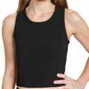 Girls Tank Tops Kids Athletic Ribbed Summer Sleeveless Crop Tops School Workout Running Sports Outfits Basic Camisole (Black)