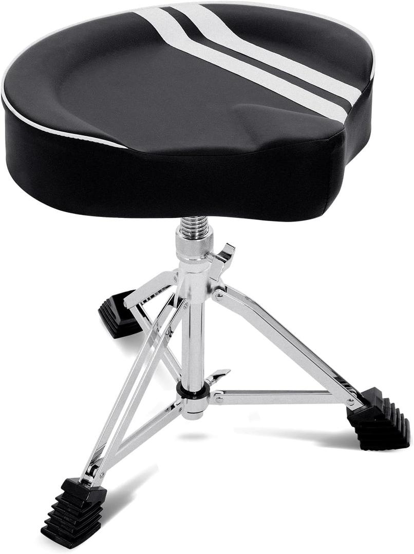 AODSK Heavy-Duty Drum Throne - Adjustable Height 17.13-23.62 Inches, Comfortable PU Surface, Extra-Thick Seat, 400 lbs Weight Capacity, Ideal for Adult Drummers (Black & White)