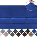 WEERRW 4 Pieces Velvet High Stretch Couch Covers for 3 Cushion Couch Sofa Slipcovers, Washable Furniture Protector with Non Slip Elastic Bottom, Feature Soft and Thick Plush Fabric, Royal Blue, Large