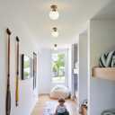 KCO Lighting Small Milk Glass Globe Semi Flush Mount Ceiling Light Mid Century Modern Gold Ceiling Light Fixtures Brass Hallway Light for Hallway Entryway Bedroom