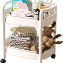2-Tier Plastic Rolling Utility Cart with Handle Tower Rack Snack Cart with Wheels Multi-Functional Storage Trolley for Kitchen Bathroom Laundry Home Office Living Room Organization, White