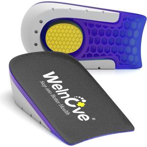 Heel Cups for Heel Pain - Welnove Shoe Inserts Gel Heel Cushion Cup for Achilles Tendonitis, Plantar Fasciitis, Heel Spur, 1" Heel Lift Support for Women 7-10 & Men 5-7, Black (1 Pair) (Small - 1" Height)