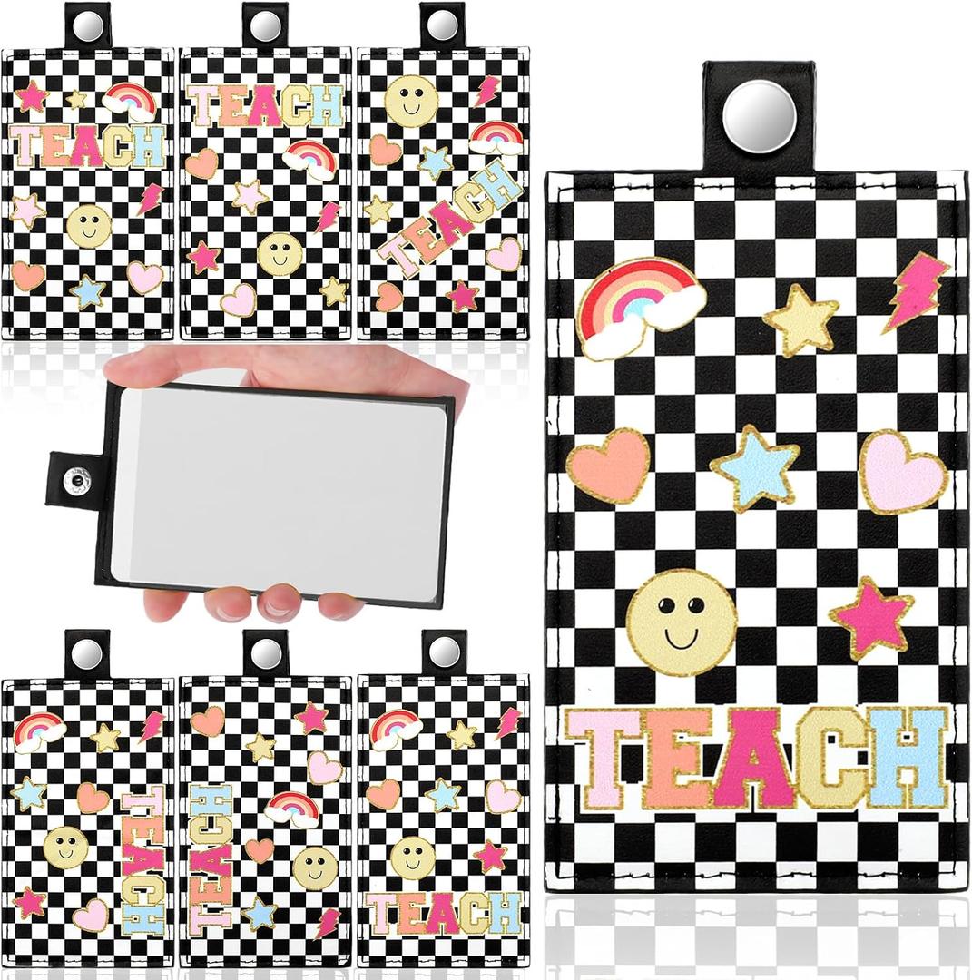 2 x Geyoga 6 Pcs Leather Teacher ID Badges Holder Bulk, Smile Face