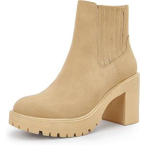 Womens Platform Chelsea Ankle Boots Lug Sole Chunky Block Heel Slip On Accordion High Top Western Booties, Size 8.5