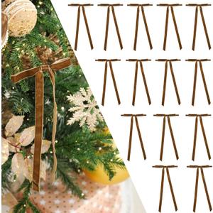 24 Pcs 5'' Velvet Christmas Bows with Long Tail, Premade Self-Tied Decorative Bows for Wreaths, Christmas Trees, Gift Wrapping, Party Favors, Wedding Decor (Brown)