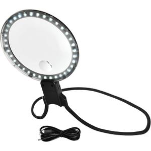 Lighted Magnifier Glass with Stand Neck Worn Large Lens Hands Frees Magnification Glass for Reading Sewing