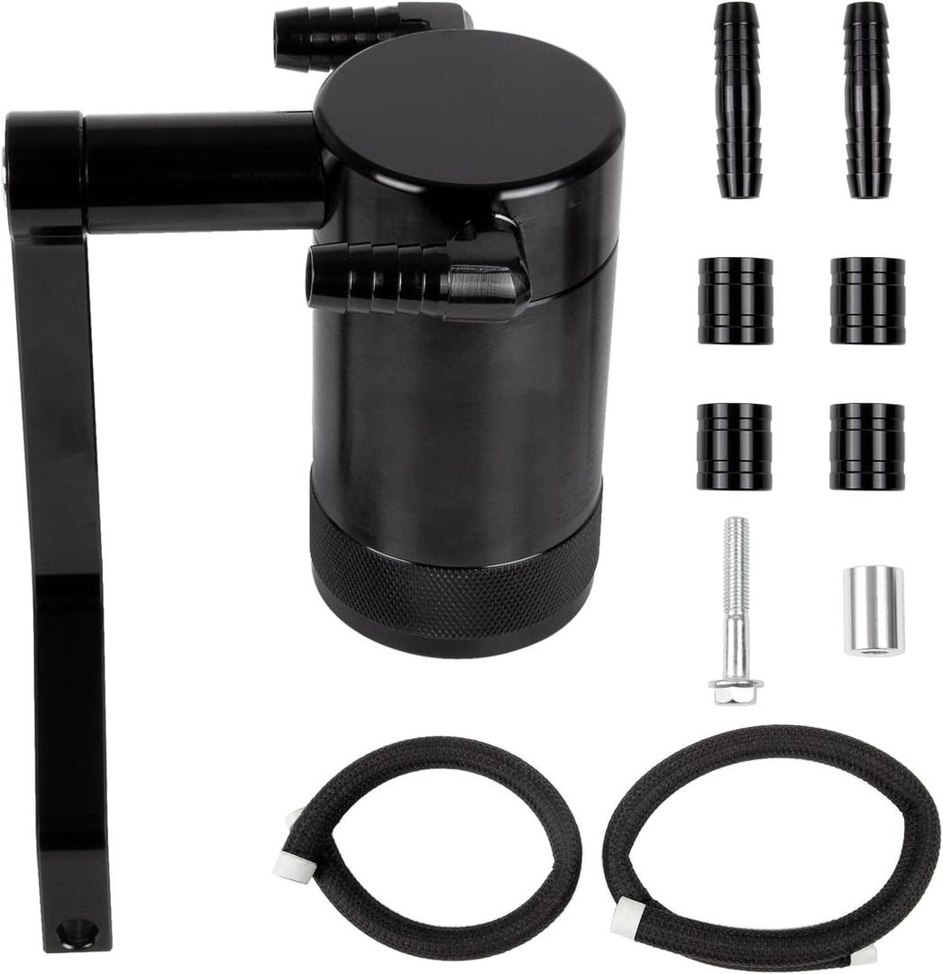 RANSOTO Oil Catch Can 5.7L 6.4L HEMI Compatible with 2011-up Dodge Charger Challenger Chrysler 300 Jeep Grand Cherokee, Z-Bracket Tech and Billet Aluminum Oil Separator Tank (Black)