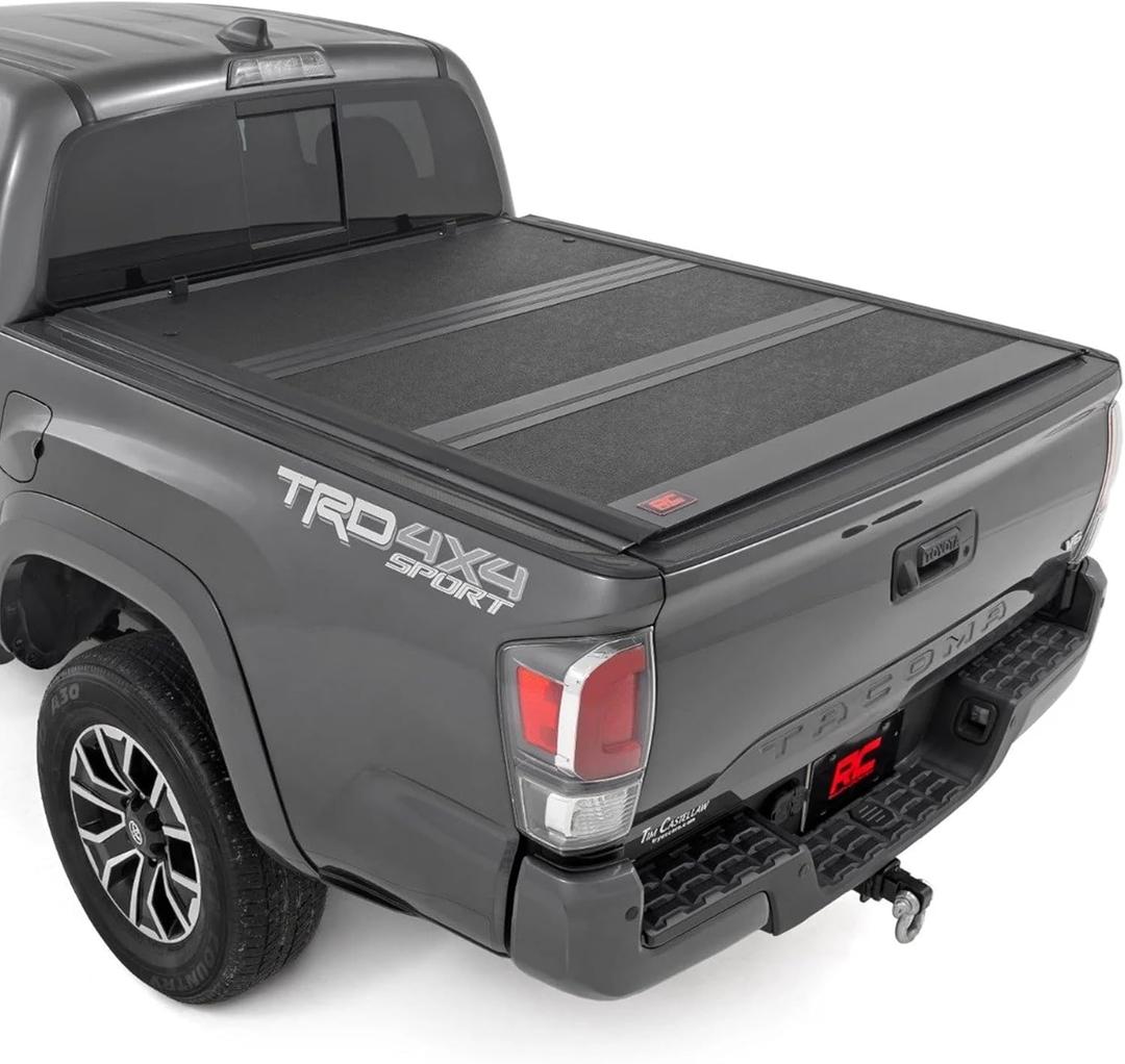 Rough Country Hard Tri-Fold Tonneau Cover for Toyota Tacoma (20162023) - Low-Profile Aluminum Truck Bed Cover, Fits 5' Bed (60.5")