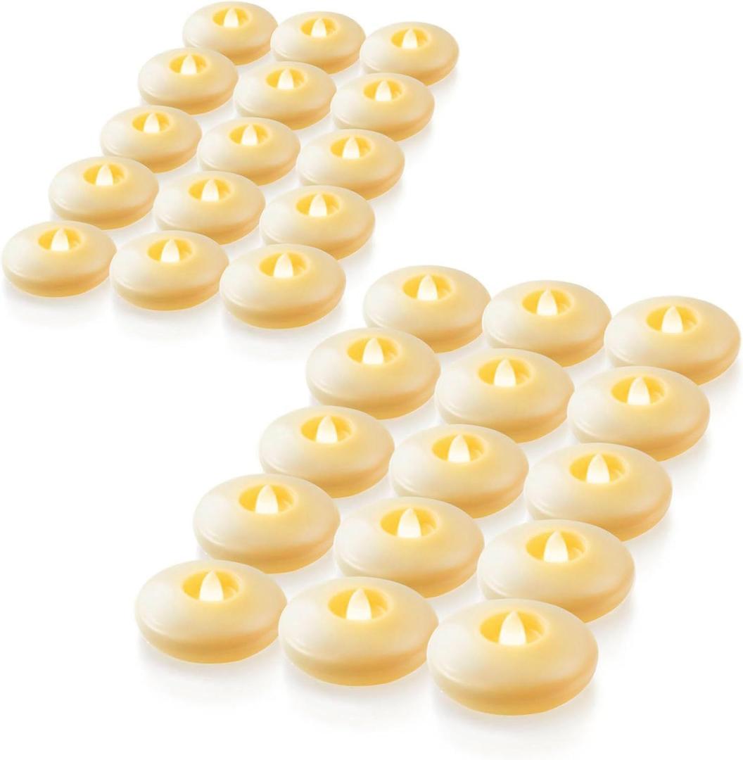 Homemory 48 Pack 3 Flameless Led Floating Candles, 200+ Hour Battery Operated Flickering Waterproof Tealights for Cylinder Vases, Centerpieces at Wedding, Party, Pool, Holiday (Ivory Base)