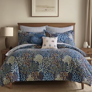 Levtex Home English Forest Navy Reversible Full/Queen Comforter Set (90x94in) with 2 Pillowcases (26x20in) - Floral Bedding - Navy, Green - Rayon Full/Queen Size Comforter Set - Soft, Pre-Washed