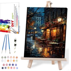 Paint by Numbers for Adults with Framed Canvas,Paint by Numbers Kits with Wooden Easel Drawing Paintwork ,DIY Acrylic Oil Painting Kits with Brushes Nice Gift Box for Home Wall Decor(12x16 Inch)