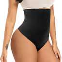 Tummy Control Thong Shapewear for Women High Waist Shaping Underwear Seamless Body Shaper Panties Girdle (Large, #2 Black Thong(high Rise))