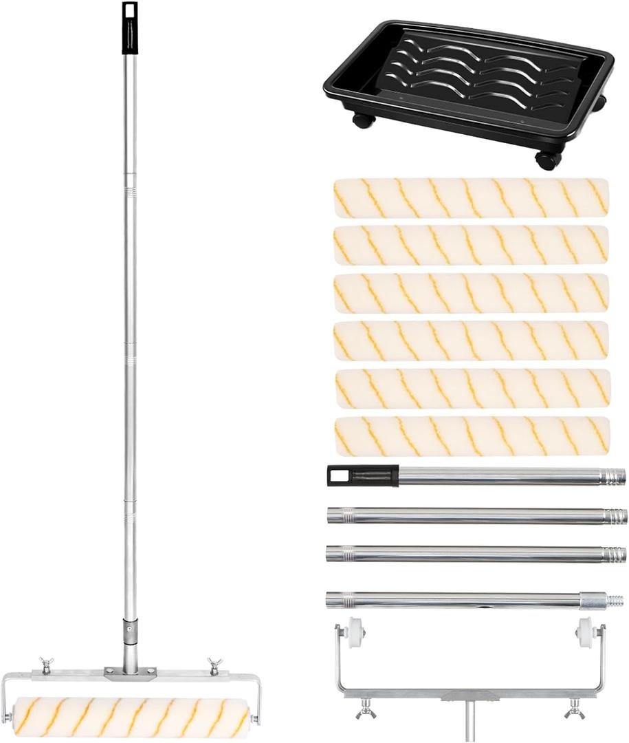 12 Pcs 18 Inch Paint Roller Kit,12-18" Adjustable Roller Frame,Large Paint Roller with Tray,1-5 Ft Steel Pole Paint Roller Set,18" Paint Roller Sleeves 23.6'' Paint Roller Tray for Wall Ceiling