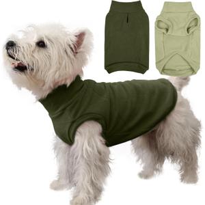 IECOii 2 Pack Fleece Sweaters for Dogs Boy Girl - Warm & Stretchy, Fall & Winter Coats for Dogs Fleece Sweaters for Indoor Outdoor(Size M, Light Green & Army Green) (Medium(Chest Girth: 15.0"))