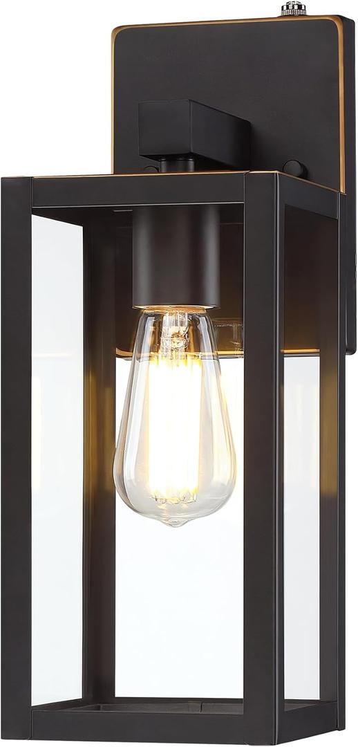 Dusk to Dawn Outdoor Wall Lantern, Photocell Sensor Wall Sconce as Porch Lighting Fixture, E26 Medium Base, Metal Housing Plus Glass, Bulbs not Included, Oil Rubbed Bronze Finish, 1-Pack