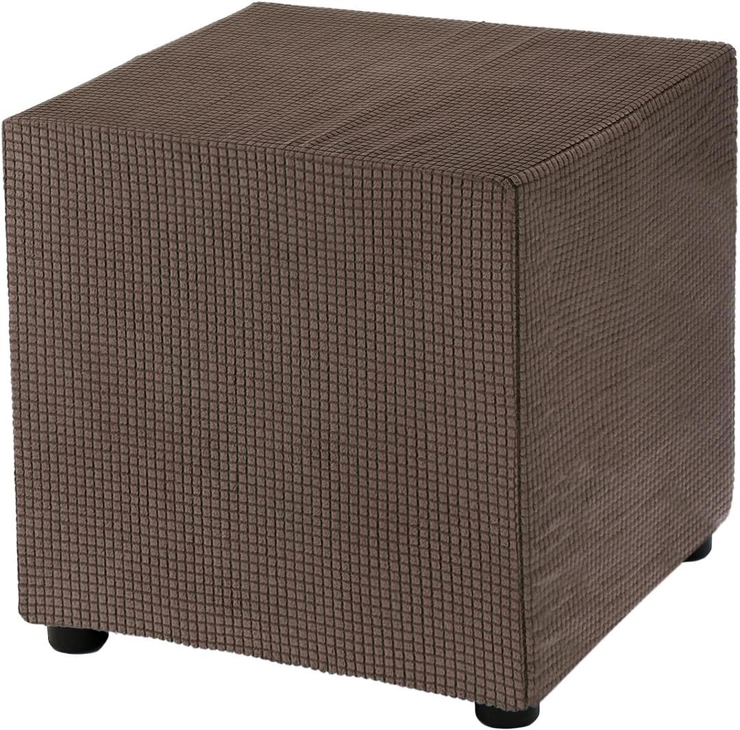 uxcell Square Ottoman Cover 18x18x18inch Stretch Polyester Washable Ottoman Slipcovers Elastic Foot Stool Foot Rest Protector for Living Room Bedroom, Brown