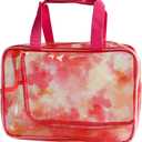 2 x TotePrint TPU Waterproof Red Handbag Iridescent Cosmetic Bag with Comfortable Hand, Clear Makeup Toiletry Carry Pouch Transparent Travel Essential Storage Bag for Vacation Bathroom (Red)