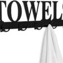 MyGift Wall Mounted Black Metal Towel Rack with 5 Dual Hooks and Cut Out Towels Design, Decorative Hanging Towel Hooks