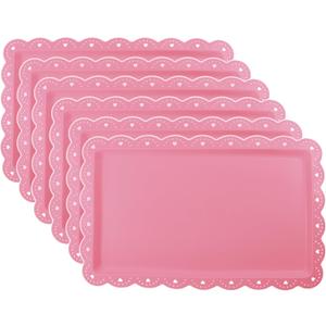Set of 6 Plastic Serving Trays Food Tray - 14" x 9" Rectangle Serving Platter for Party Cafeteria Kitchen Restaurant , Small Flat Trays for Dessert Fruit Cookie Snack (6, Pink)