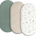 Gllquen Baby Muslin Bassinet Sheets 3 Pack, Breathable Elastic Cozy Fitted Cotton Bassinet Mattress Sheet for Baby Boy Girls, Fit for Hourglass Oval Rectangular Cradle Pad Sheets 33"X17" (Green)