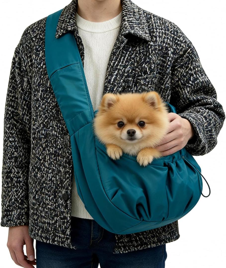 Dog Carrier Sling, Puppy Carrying Backpack Pet Purse with Storage Pockets, Multiple Safety Features Dogs and Cats Harness, Adjustable Shoulder Strap, Suitable for Under 17 lbs (Blue)