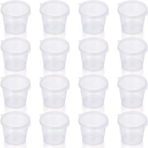 [100 Sets - 1 1/2 oz.] Plastic Disposable Portion Cups with Leak-Proof Lids, Souffle Cups, Jello Cups, Small Condiment Containers, Shot Cups, Dipping Sauce Cup, Salad Dressing Container, Cylinder