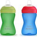 Philips Avent My Grippy Spout Sippy Cup with Soft Spout and Leak-Proof Design, Blue/Green, 10oz, 2pk, SCF801/21