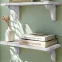 Real Wood Rustic White Wall Shelves for Bedroom - 17 inch (2 Pack) - Easy to Install, Template and Video Included - Solid Wood Floating Shelves, Farmhouse Bathroom Shelves (Wood Bracket - 2 Pack)