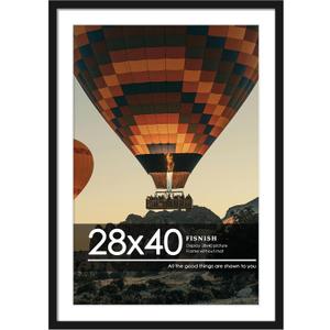 28x40 Picture Frame, Display Pictures 24x36 with Mat or 28 x 40 Without Mat, Black Wall Hanging Poster Frame with HD Plexiglass Durable and Scratch-proof, 1 Pack