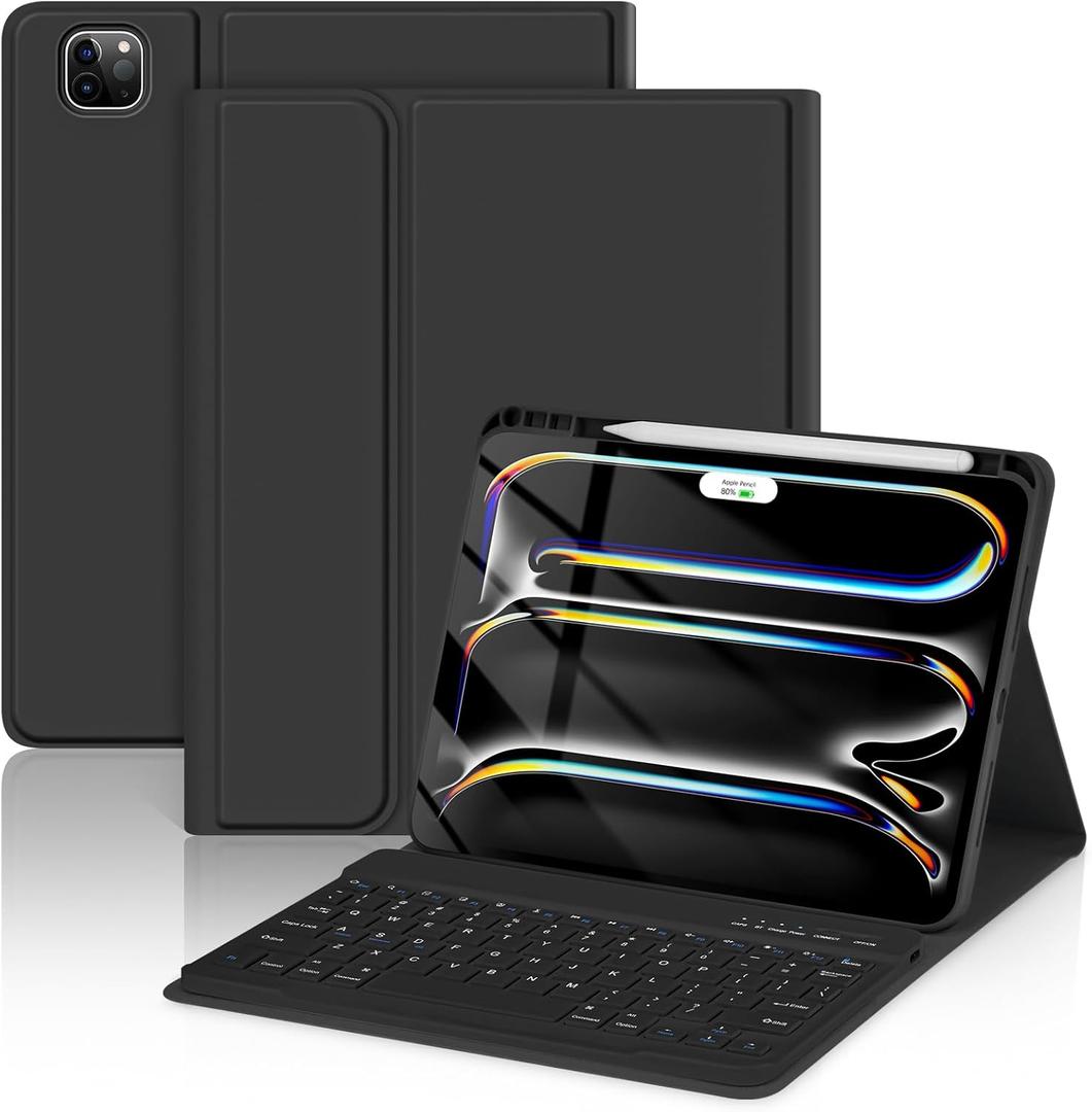 TaIYanG Keyboard Case for iPad Pro 11-inch (M4) 2024 Model (A2836/A2837/A3006), Detachable Magnetic Bluetooth Keyboard Case with Pencil Holder - Flip Stand Cover for iPad Pro 11 Inch(Black)