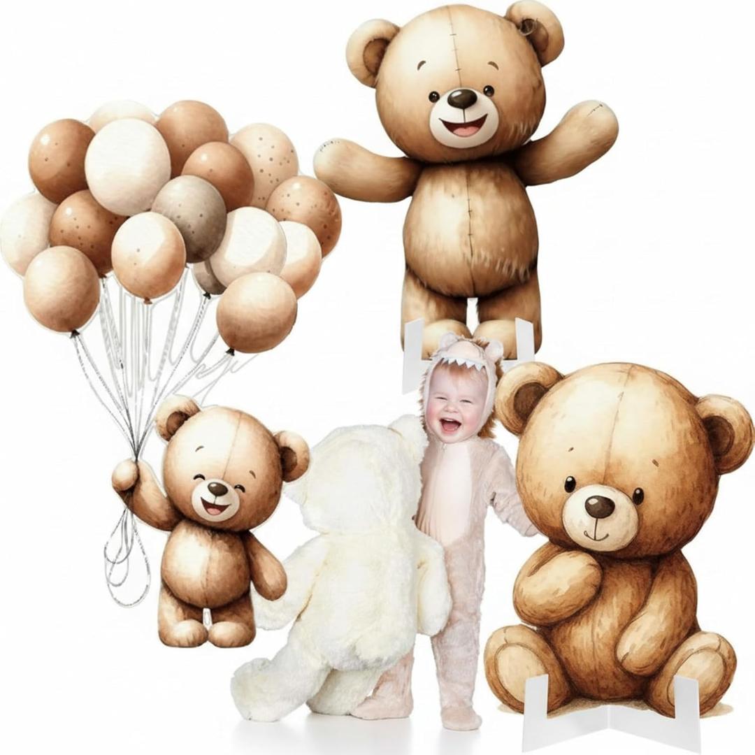 3 Pcs Baby Shower Birthday Decorations Large Cutouts Gender Reveal Sign 1st Birthday Party Centerpieces for Baby Shower Party Supplies Photo Booth Props Backdrops Decor(Brown Bear,Large)