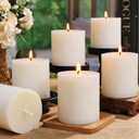 Ivory Rustic Textured Soy Pillar Candles, 2.8x3 in Natural Unscented Soy Wax Candles, 180 H Burn Time, Non-Toxic, 6 Pack Smokeless Dripless Hand-Poured Pillar Candle for Dinner, Wedding, Home