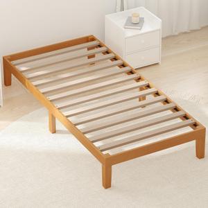 DUMOS Wood Bed Frame Twin Size, 12in Wooden Platform Bed Frame Mattress Foundation with Support Slats, No Spring Needed, Storage Space Under Base, Easy Assembly, Pine