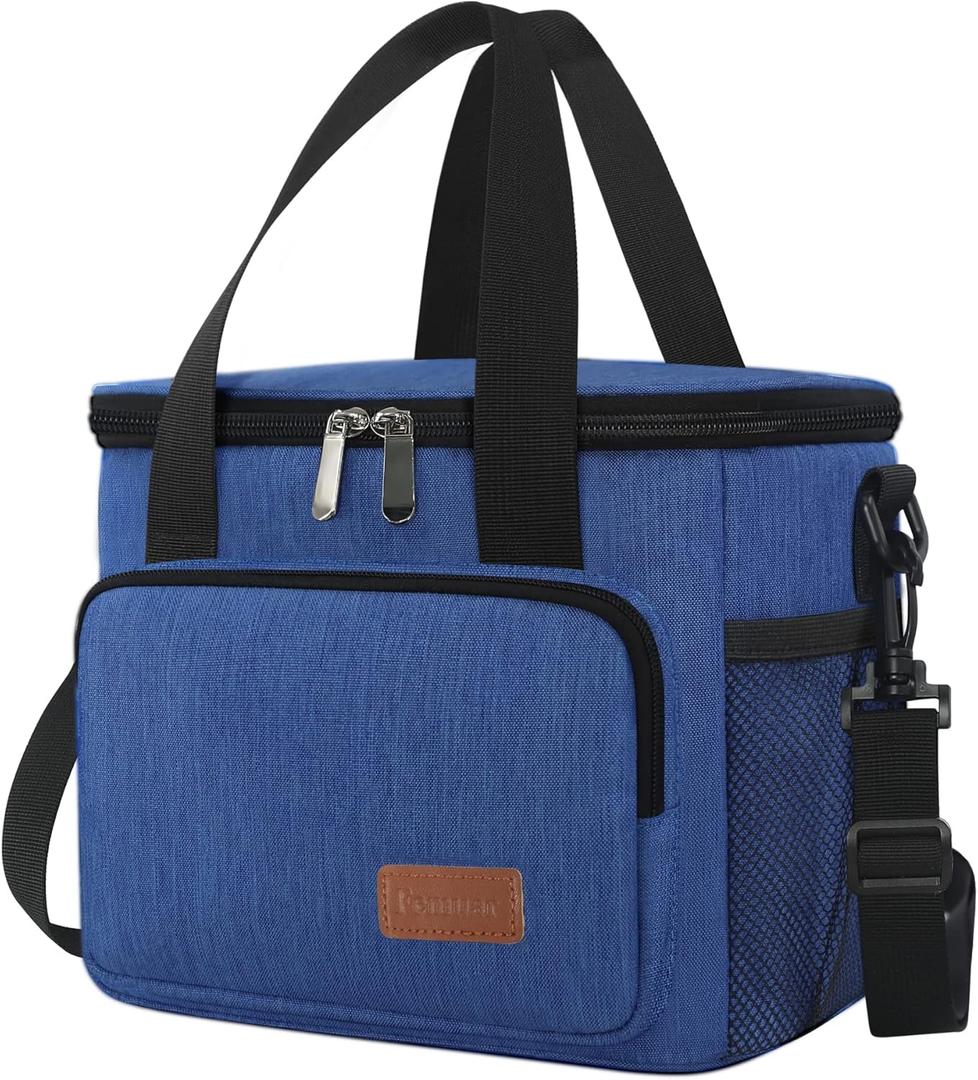 Femuar Lunch Bags for Women/Men, Insulated Lunch Bag for Work Office Picnic - Lunch Cooler Bag Leakproof Lunch Box with Adjustable Shoulder Strap - Blue (Medium Size)