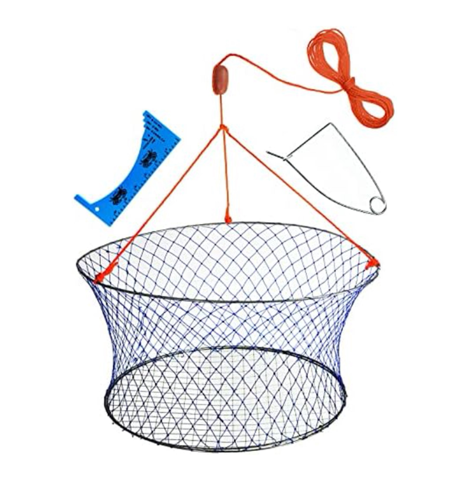 Wire Grid Bottom Crab Nets Two Ring Crab Kit with Harness and Bait Clip 24 x 20 x 12