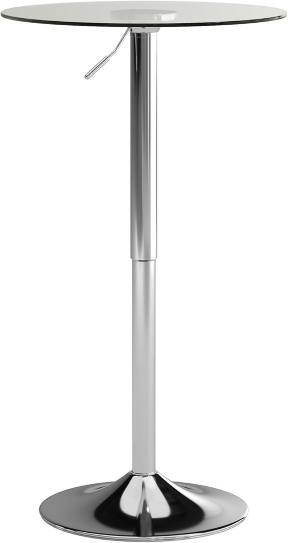 Flash Furniture Chad 23.5'' Round Glass Cocktail Table with Adjustable Height Frame, Bar Height Table for Commercial or Residential Use, Clear/Chrome