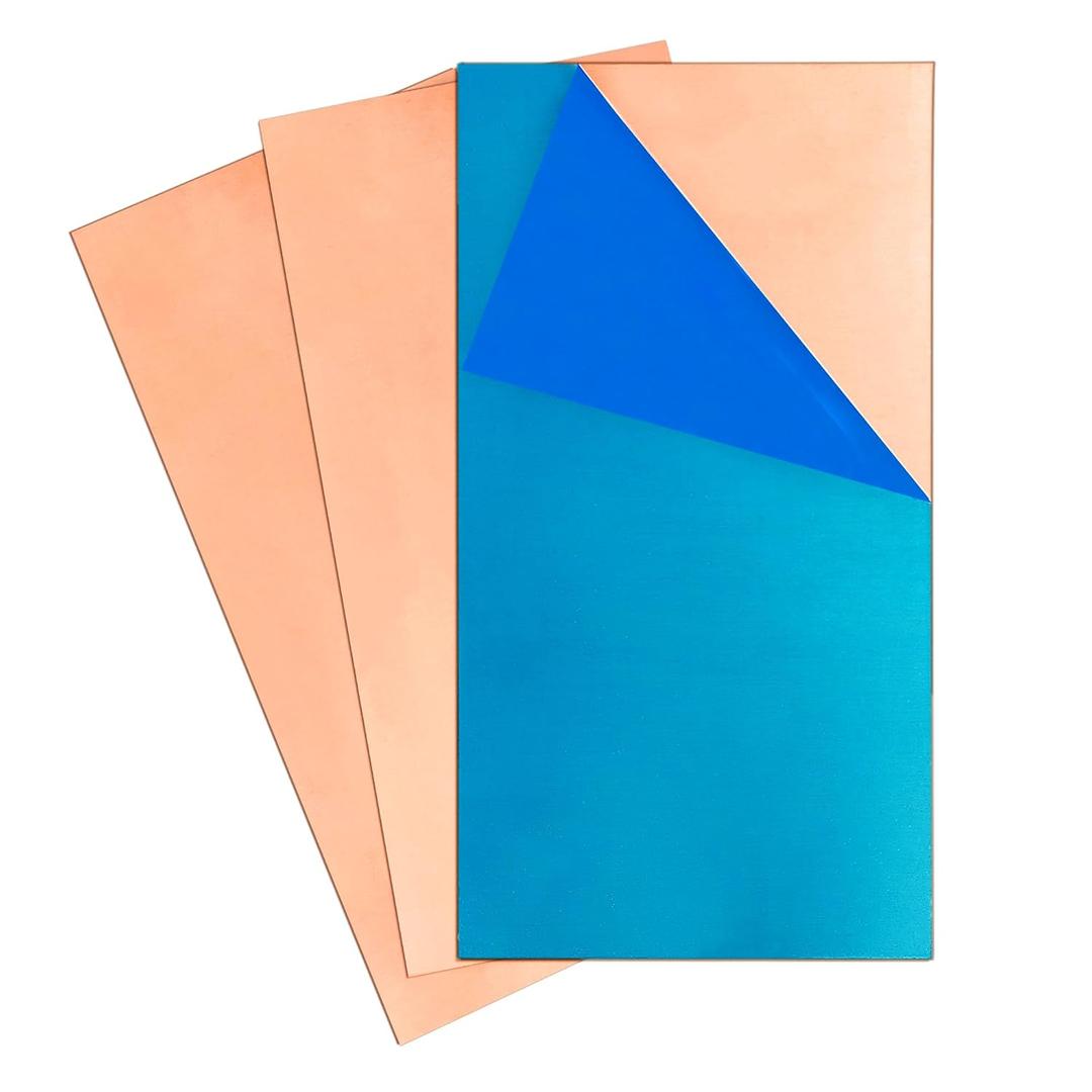 GOORY 3Pcs Pure Copper Sheet - 28 Gauge(0.32mm) Thickness 6" x 12" 99.9%+ Copper Plate - Double Sided Film Attached Thin Sheet Metal for Crafting, Jewelry, DIY, Repairs, Electrical, Industrial, Art