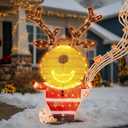 PEIDUO Reindeer Christmas Decor, Lighted Deer Christmas Decorations Outdoor with 146 Lights, Motion Sensor Controller Sync with Music, 2D Xmas Deers for Lawn Porch Garden Indoor Outside, 2.6 FT