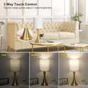 Gold Bedside Lamp Touch Control Table Lamp for Bedroom, 3-Way Dimmable Nightstand Lamp with White Shade, Modern Table Lamp for Living Room, Minimalist Desk Lamp for Dorm, Home, Office, Bulb Included