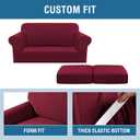 H.VERSAILTEX 3 Piece Stretch Sofa Covers for 2 Cushion Loveseat Couch Covers for Living Room Furniture Cover (Base Cover Plus 2 Seat Cushion Covers) Thicker Jacquard Fabric(Medium Sofa, Burgundy)