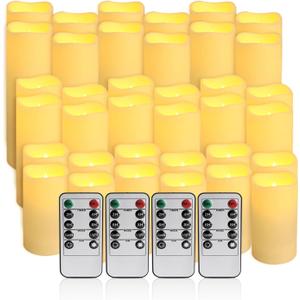 36Pack Flameless LED Candles, Waterproof for Indoor & Outdoor Use, Equipped with 10-Key Remotes & Timer, Ideal for Weddings, Table Decor, Festivals & Home Accents