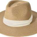 FURTALK Womens Mens Wide Brim Straw Panama Hat Fedora Summer Beach Sun Hats UPF Straw Hat for Women (Medium-Large, Khaki-beige)