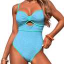HXN Women's One Piece Swimsuit Tummy Control Bathing Suit Color Block Cutout Slimming Swim Suit Swimwear 2025 (Blue, M)