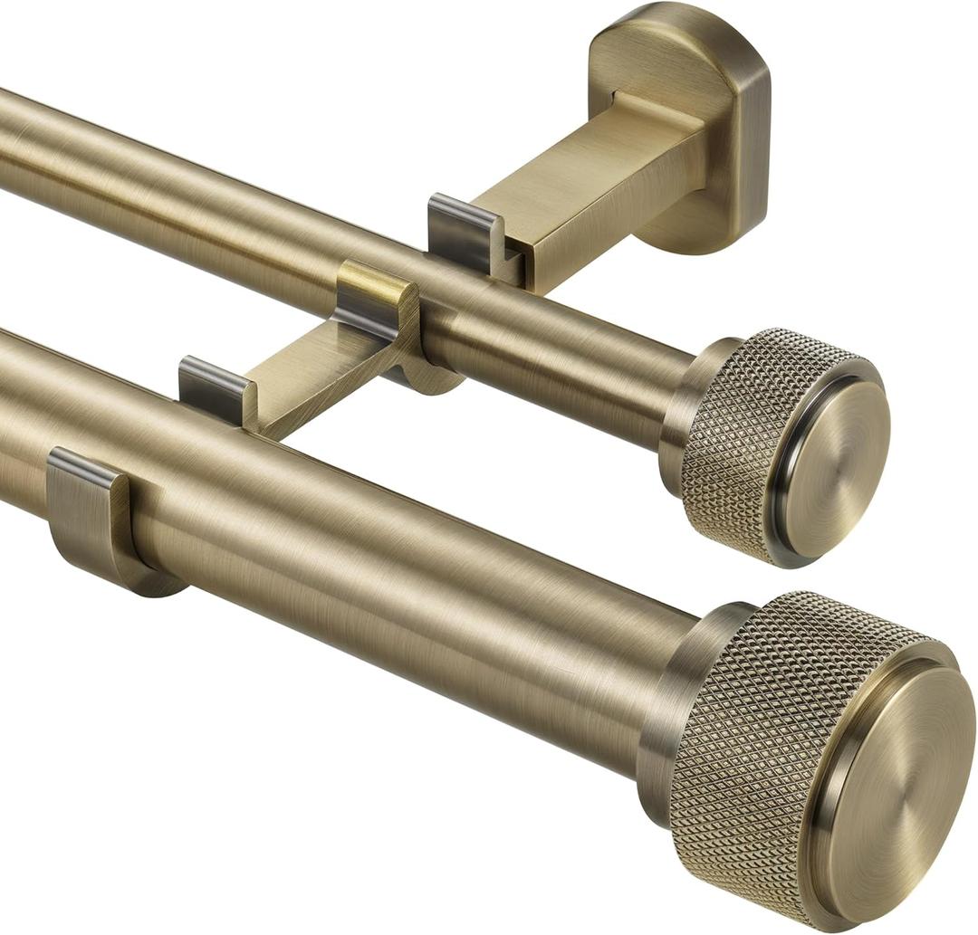 1-1/8 inch Double Curtain Rod - Premium Nonadjustable 54in/4.5ft Drapery Rods - Heavy Duty Dual Curtain Rods for Windows - Aluminum Finials & Adjustable Concealed Mounting Bracket - Antique Bronze