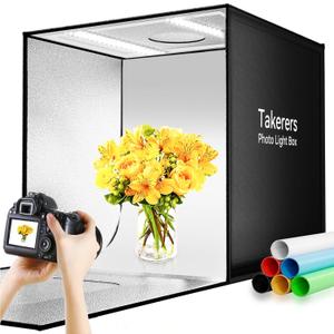 Photo Light Box Photography, Takerers Bi-Color Dimmable 24 x 24 inch Background Studio Shooting Tent Kit, 6 Color Backdrops, 3000-5600K Lighting Booth, Foldable Picture Lightbox