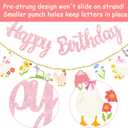 Pink Glitter Farm Themed Happy Birthday Banner Set - Goose Chicken Barn Garland One Silly Goose Birthday Decor Girl Tea Party Decorations for Spring Garden Farm Animal Birthday Party Supplies